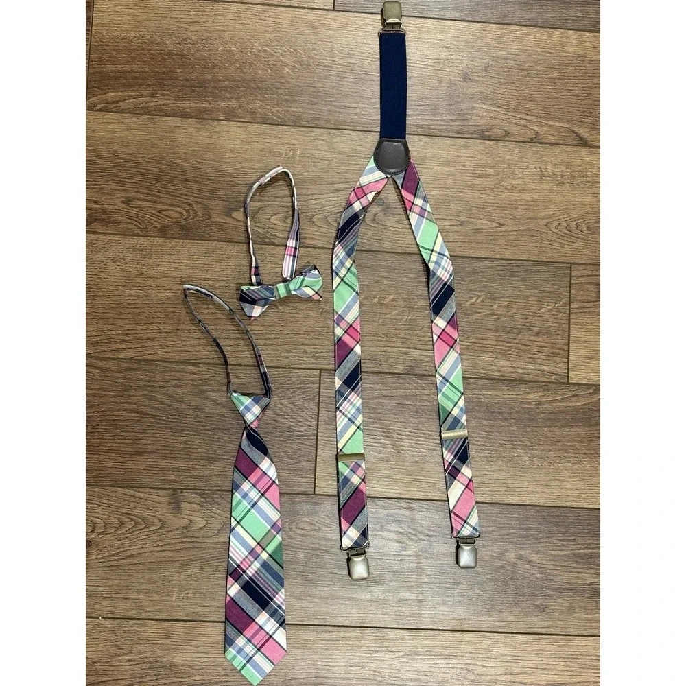 Dressed Up Gymboree Sz 6 And  Up Pink Plaid Suspenders Set Bow tie Tie Lot